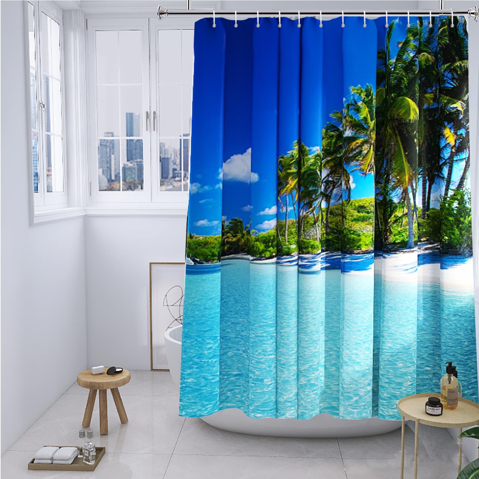 Rideau de douche textile ocean 200 x 220 cm YISURE finition metal