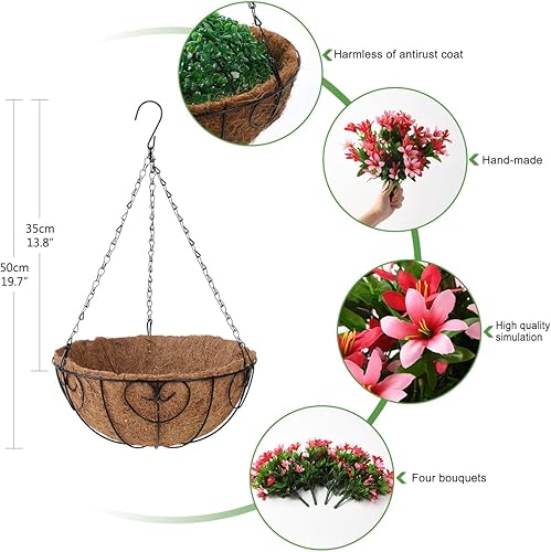 Miniatura 5 de Homsunny Flores colgantes artificiales, flores pequeñas de lirios de 12 pulgadas, pequeños lirios falsos que cuelgan en forro de coco, cestas