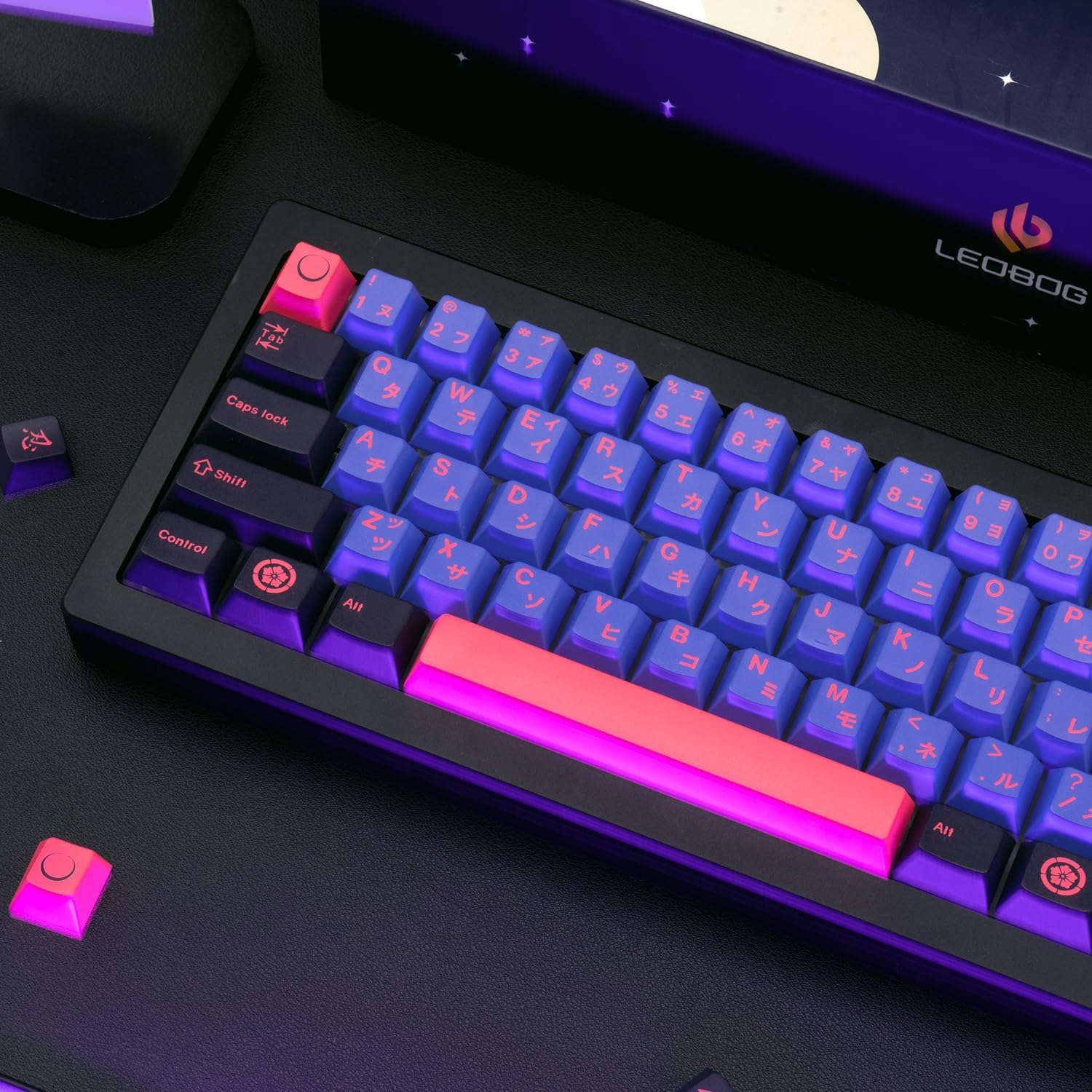 129 Keys Black Purple Keycaps, Ninja Japanese PBT Custom Keycaps, Cherry Profile Dye Sublimation Keycap Set for Cherry MX Gateron Kailh Switches Mechanical Keyboard