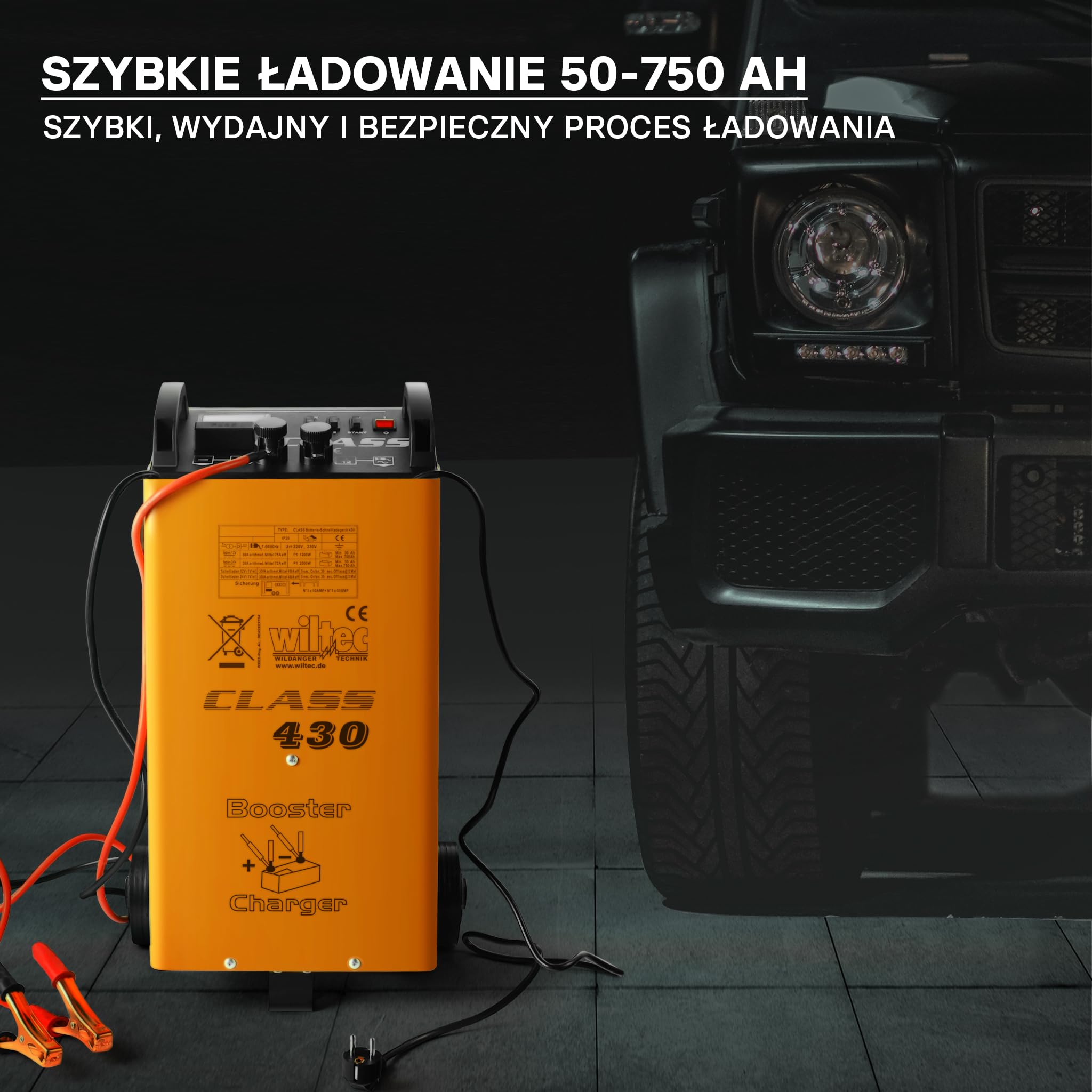 Wiltec Prostownik do akumulatora 12V 24V ładowarka baterii LKW motocykla samochodu Boost 430