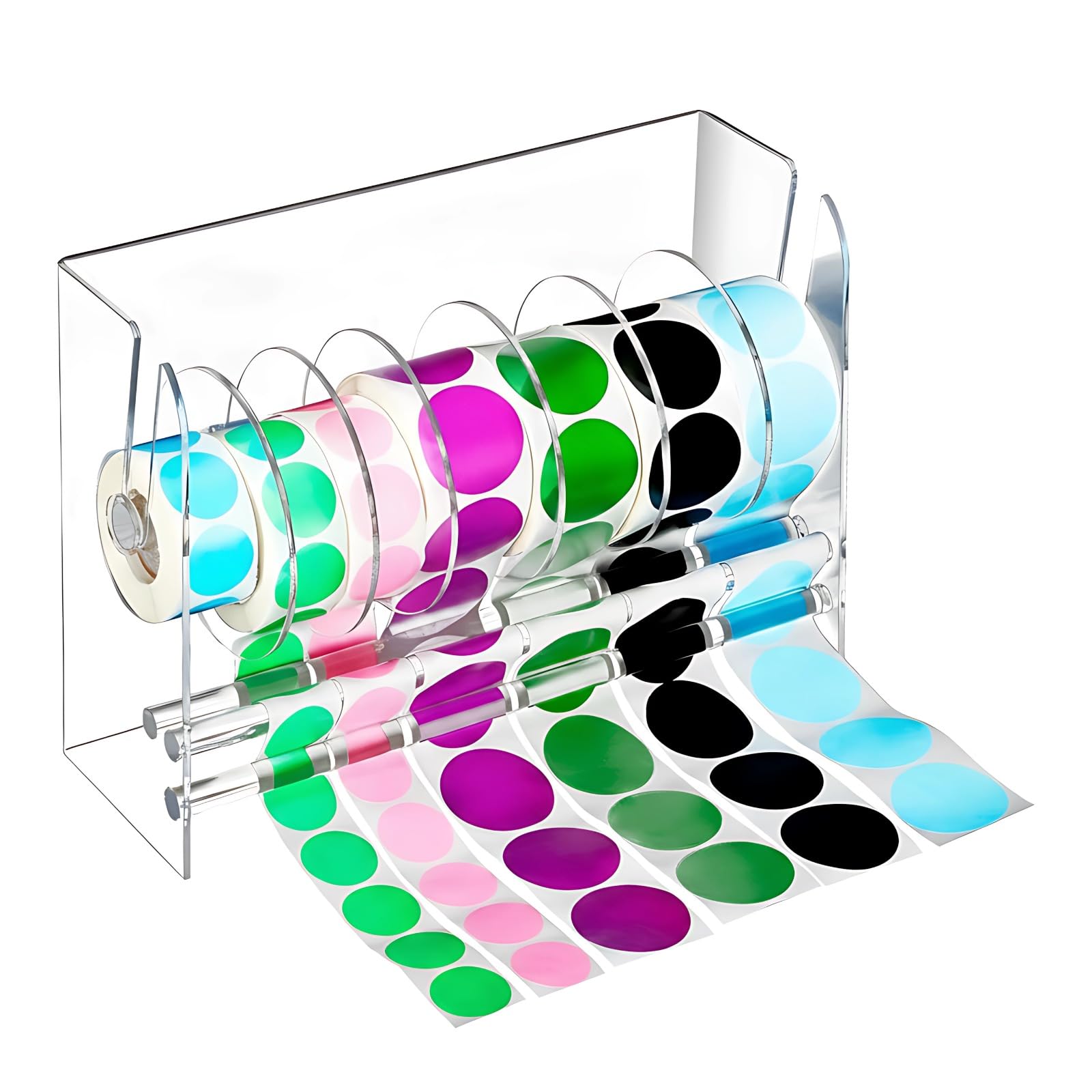 Distributeur d'autocollants en acrylique à 7 fentes, support pour rouleaux d'étiquettes, organiseur de bureau transparent, 27 x 9 x 18 cm, pour loisirs créatifs, papeterie et emballage cadeau