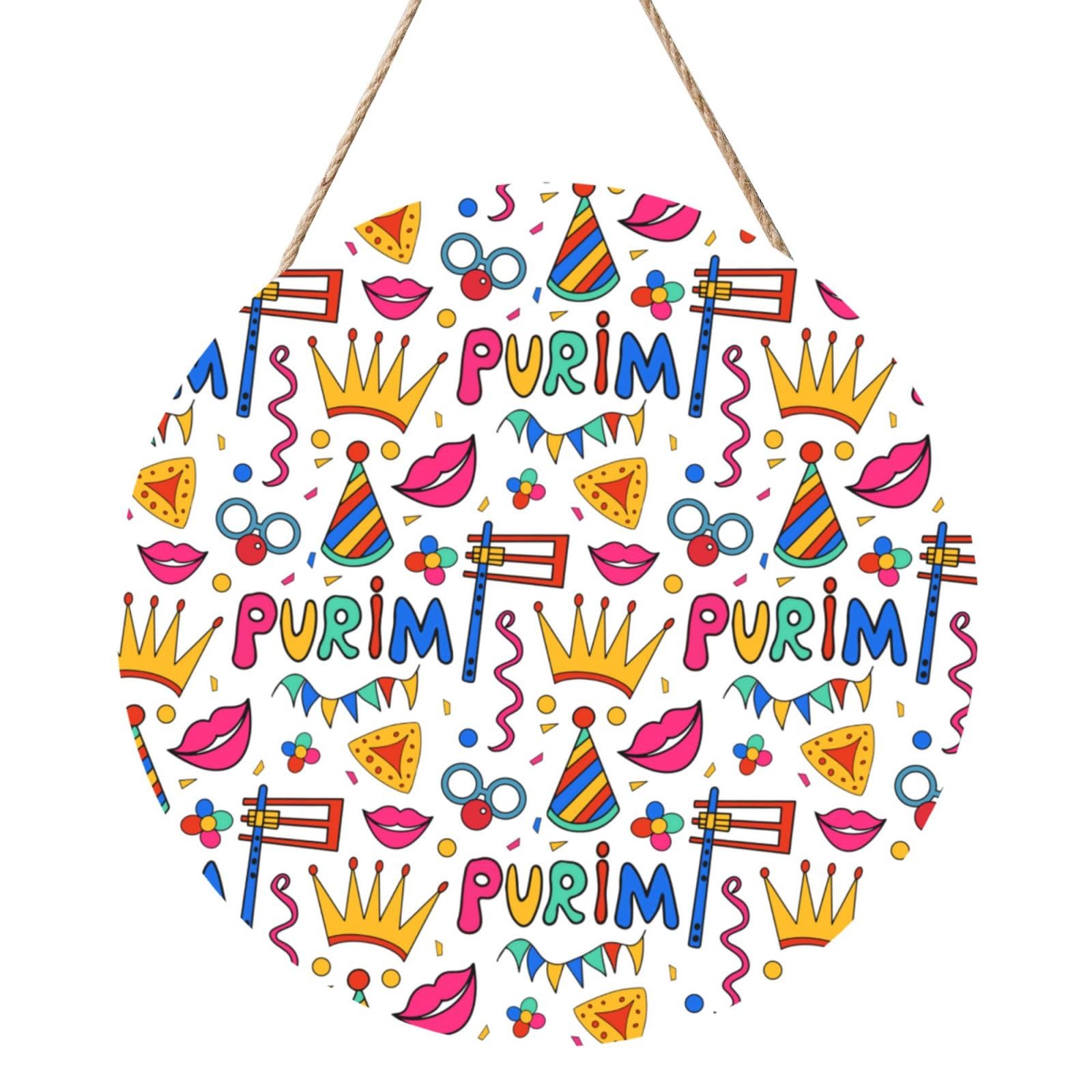 Happy Purim Day Jewish Carnival Door Signs Plaques Wood Welcome Sign For Front Door Wall Hanging For Home Farmhouse Office Classroom Party Decoration