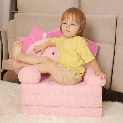Miniatura 2 de MOONBEEKI Cómoda silla para niños pequeños, sofá plegable para bebés de 18 meses en adelante (dinosaurio rosa)