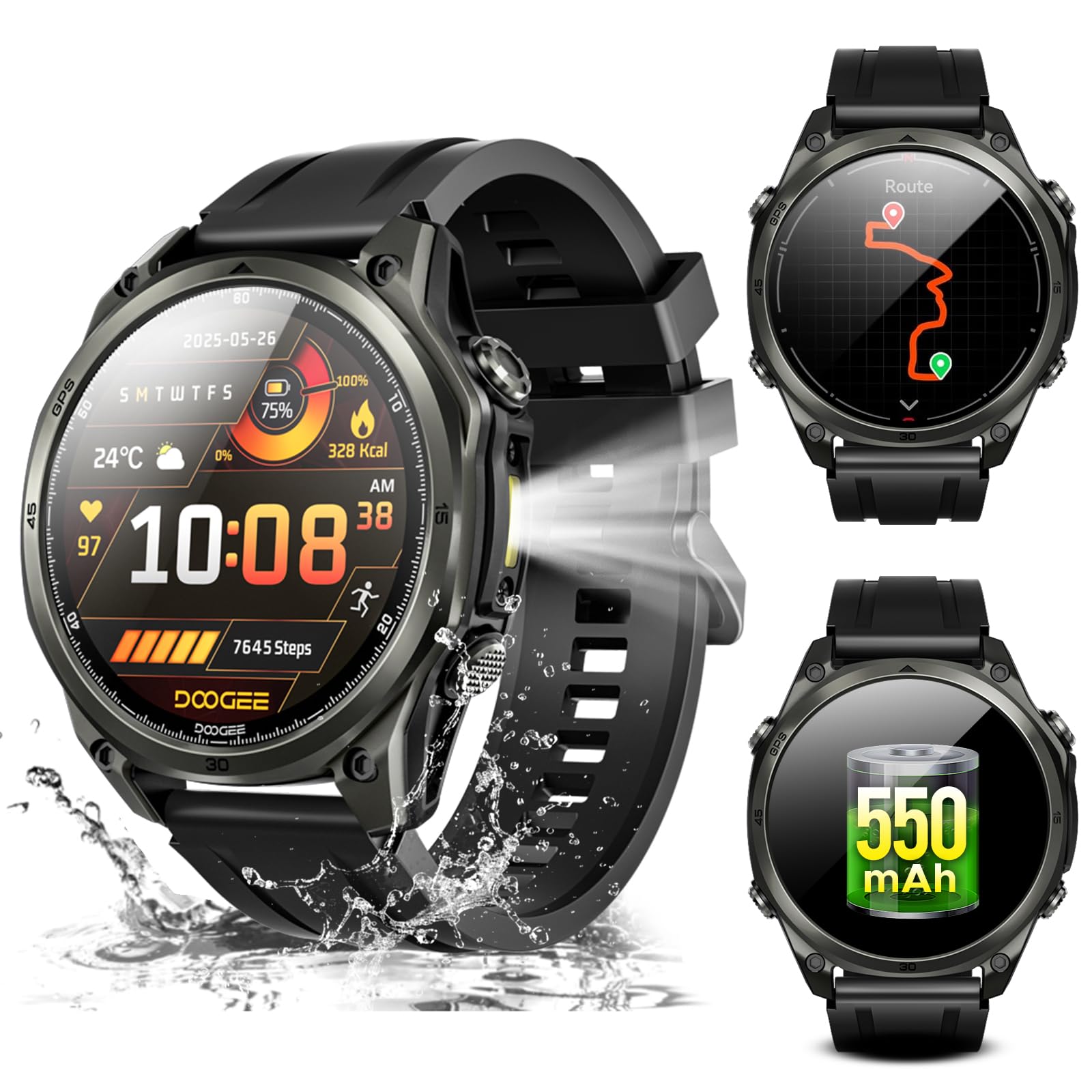 DOOGEE Anywise W1 Orologio Smartwatch Uomo,GPS Dual-Band Integrato,5ATM Impermeabile Militare Smart Watch,1.43" AMOLED Fitness Tracker Per Android iOS,170+Sports Modes,Answer/Make Call/18 Days Battery