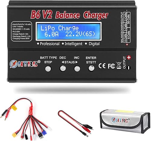 LiPo Battery Charger RC Car Balance Charger, 1S-6S Digital Discharger Battery Pack Charger 80W 6A for Li-ion Life NiCd NiMH LiHV PB Smart