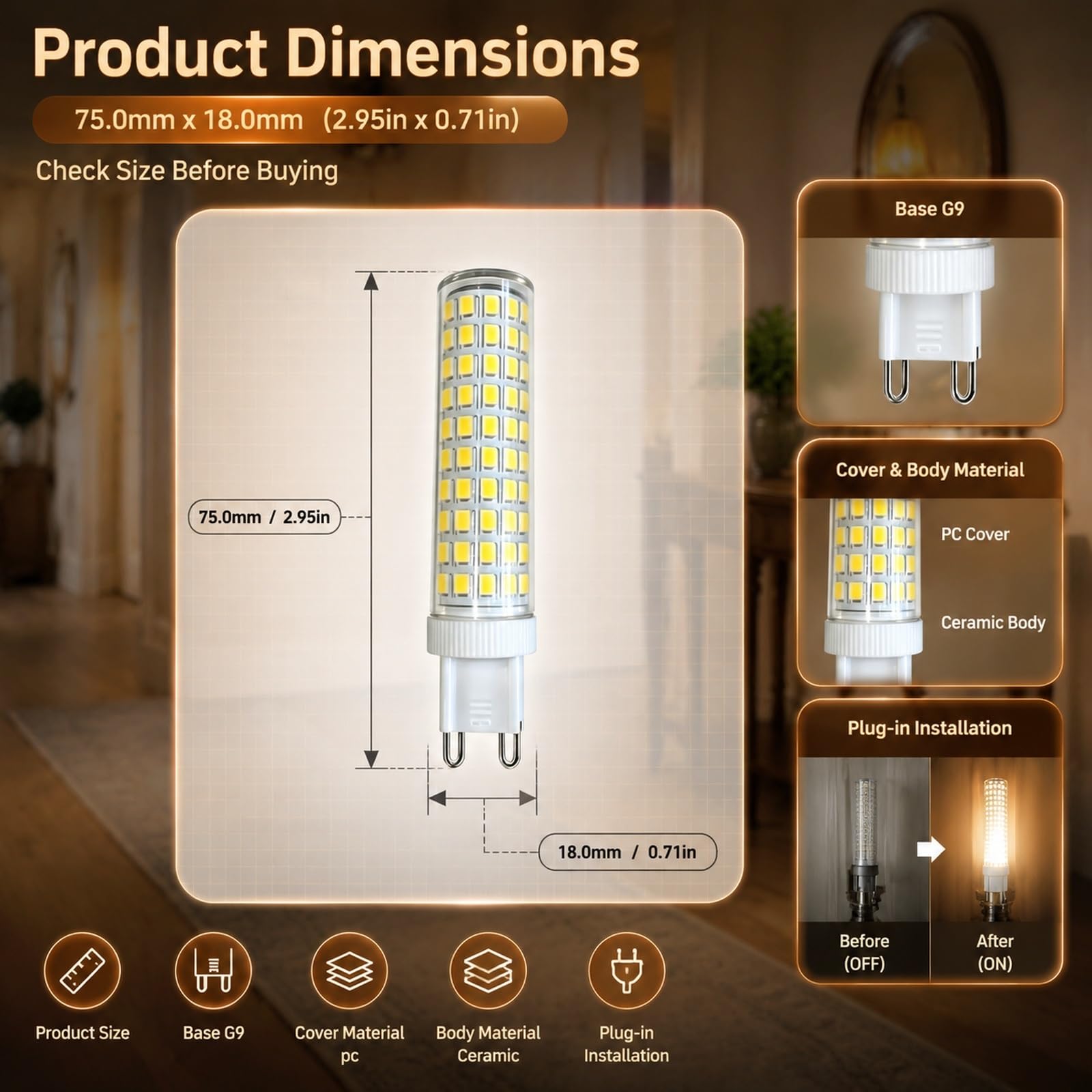 Pack de Bombillas LED G9 15W, Equivalente a 120W Halógena, 1000LM, Cerámica, Gran Ángulo 320°, Sin Parpadeo, CRI≥80+, No Regulable(Natural white 4000K,10 Pack)