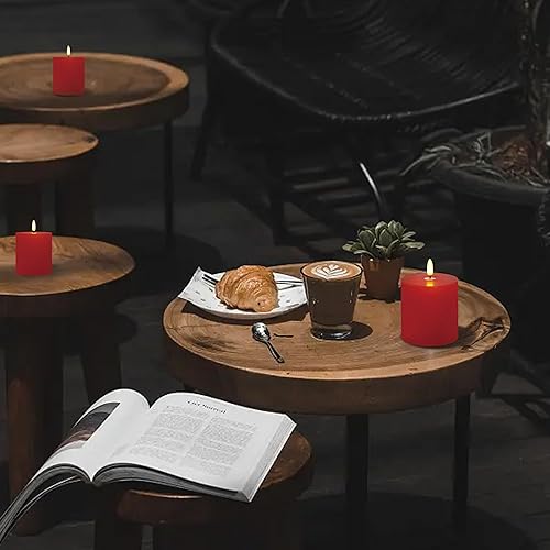 Miniatura 7 de Bilymate Red Wax Flameless Candles,Battery Operated LED Pillar Candles with Remote and Timer for Valentines Home Wedding Birthday Decoration, Set of