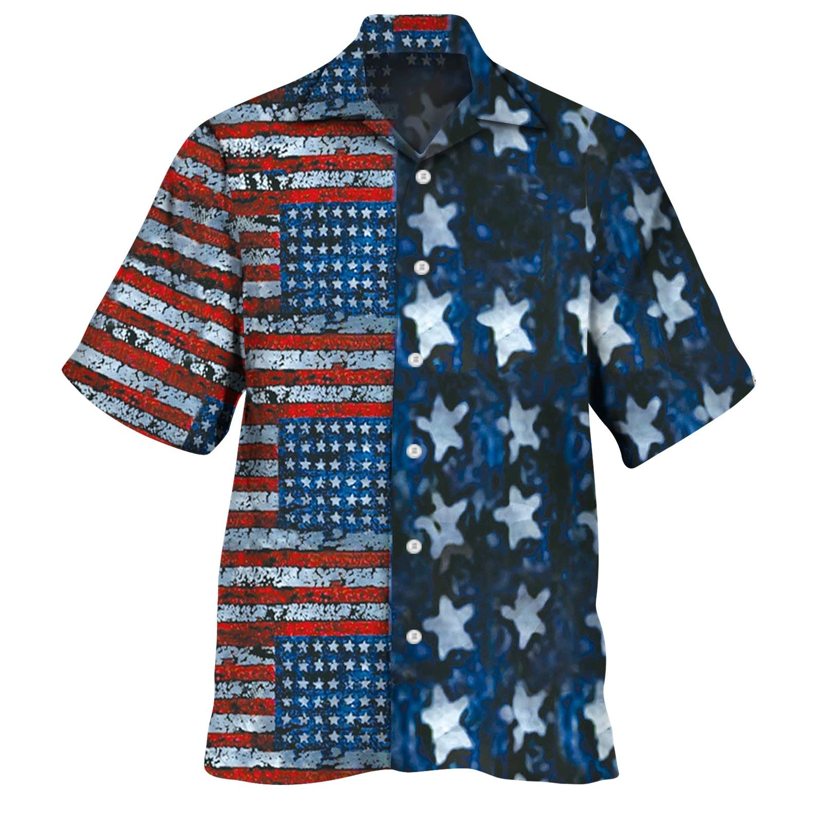SHADOMen American Flag Patriotic T Shirt Short Sleeve Button Down Star Stripes Hawaiian Tops Blouse Casual Beach Blouses