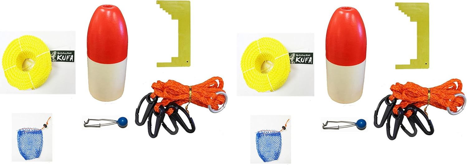 2-Pack of KUFA Crabbing Accessory kit (100' Poly Rope with line Weight,Caliper,Harness,Bait Bag & 11" Float) Cap-1