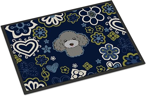 Miniatura 45 de Caroline's Treasures BB1449JMAT - Tapete de bienvenida de carlino negro, 24 x 36 pulgadas, tapete azul para puerta delantera, para interiores