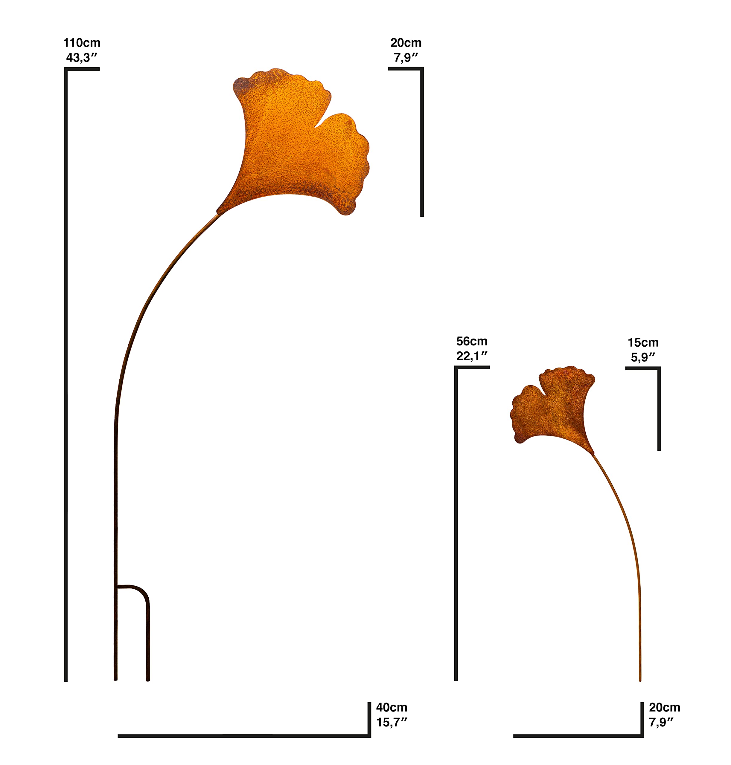 Lot De 2 Piquets De Jardin Feuille De Ginkgo En Métal Patiné Effet Rouille - Décoration Extérieure Élégante Bluemelhuber