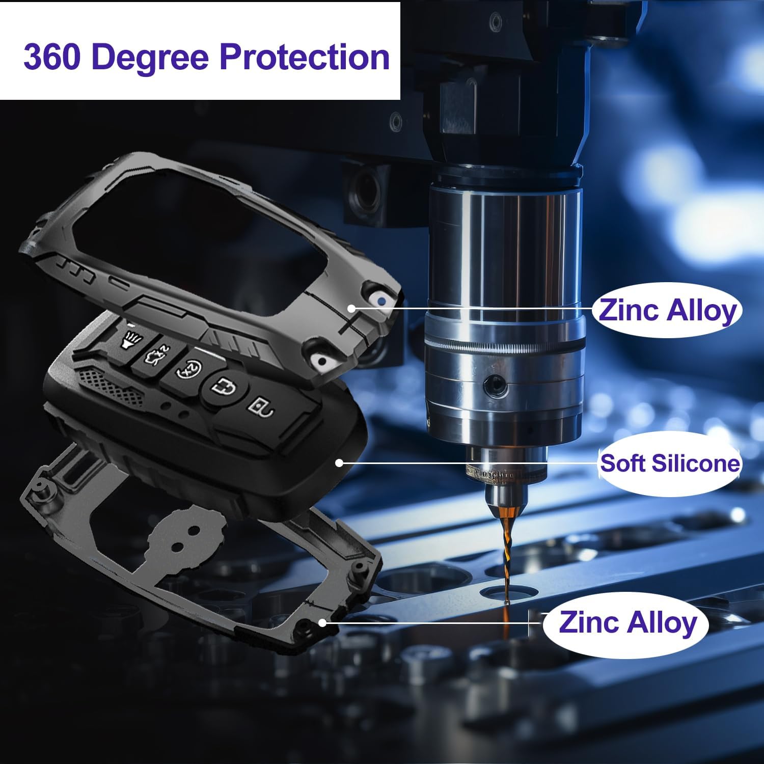 Heavy Key Fob Cover Case Protector with Keychain Accessories for Ford Explorer Fusion Escape Edge Expedition F150 F250 F350 F450 F550 Maverick Mustang 3/4/5 Buttons
