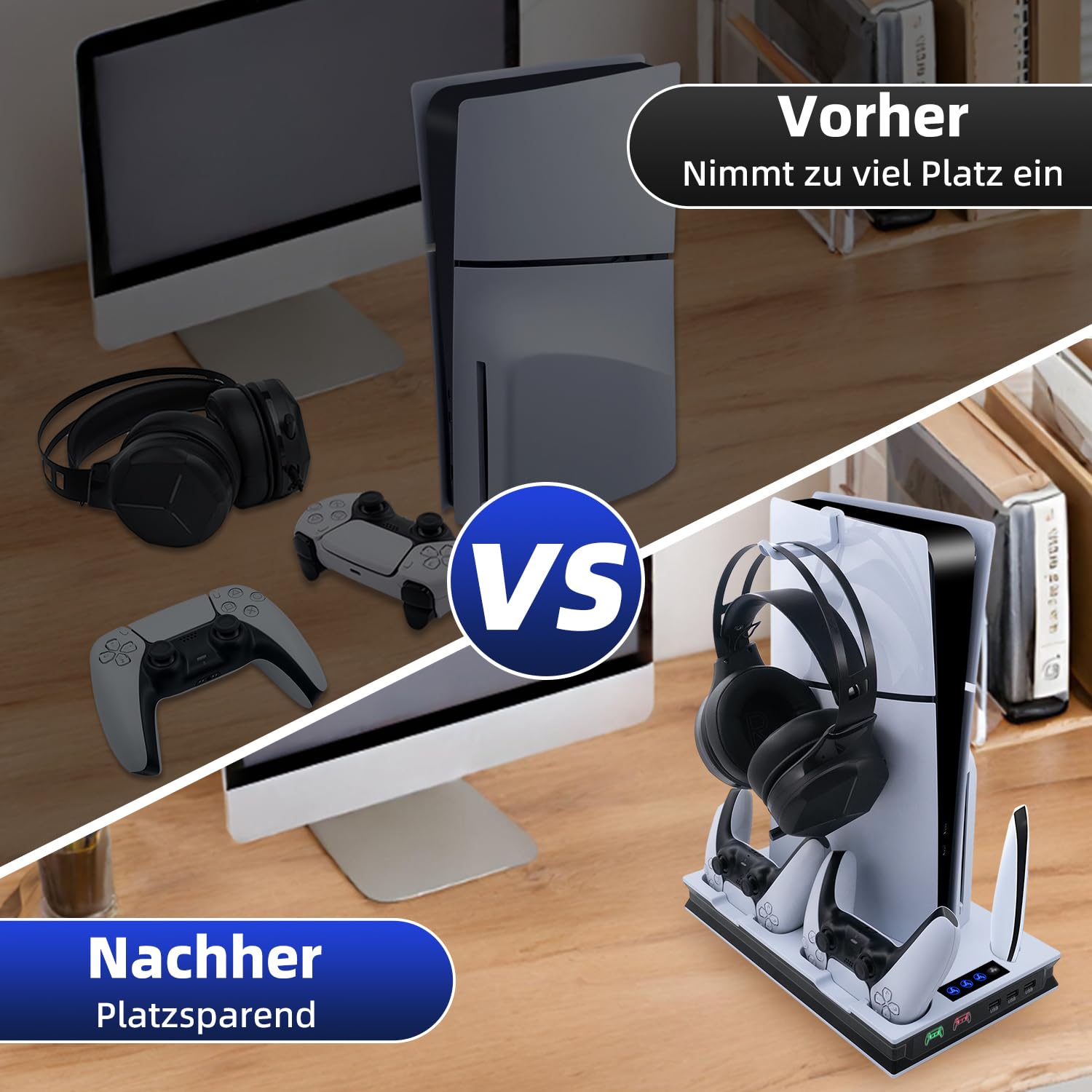 Wigearss PS5/PS5 Slim/PS5 Pro Kühler Standfuß mit Dual Controller Ladegerät, PS5 Controller Ladestation Standfuß mit Lüfter