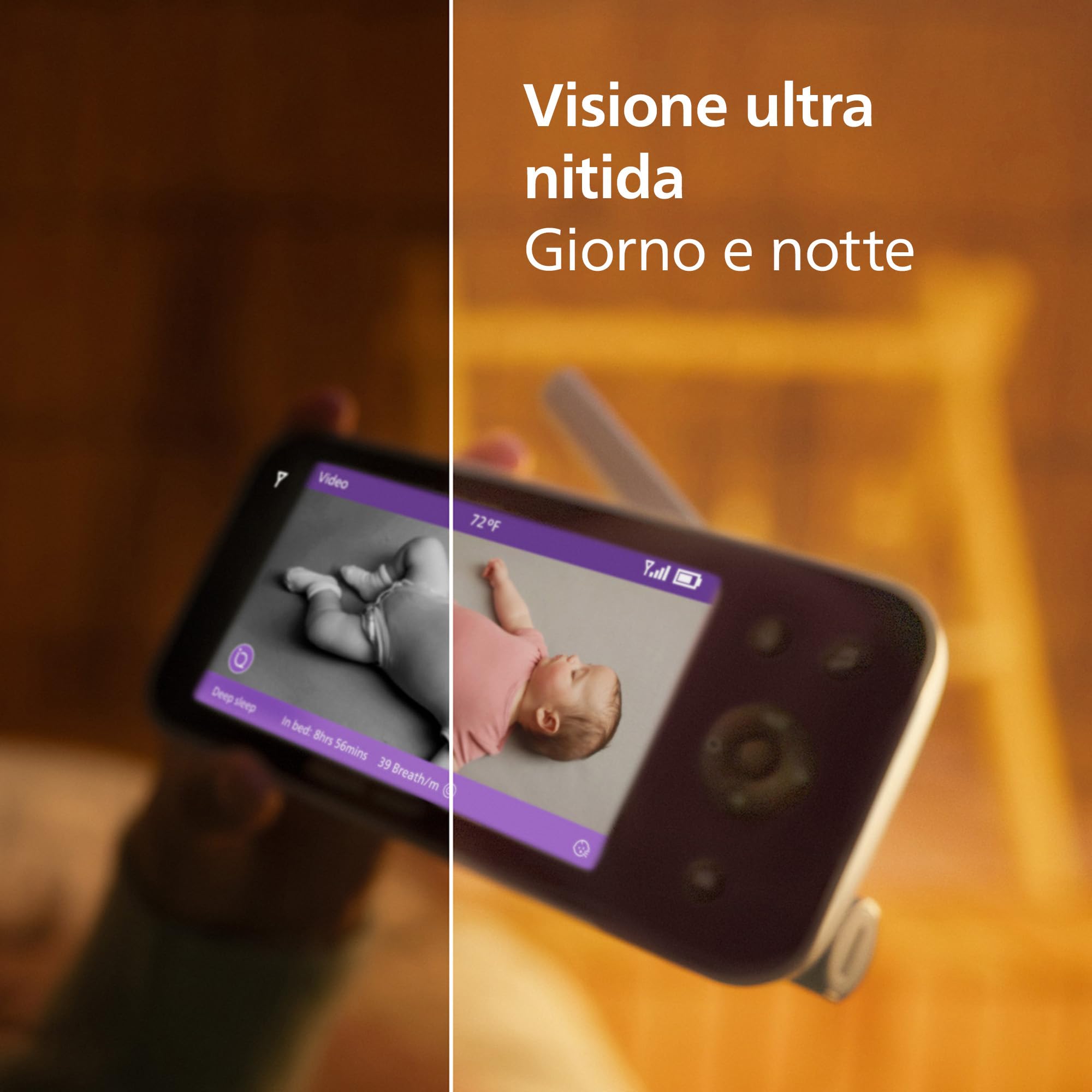 PHILIPS Avent Baby Monitor SCD974/26 HD 1080p videocamera con IA sonno respirazione pianto DEKRA sicurezza