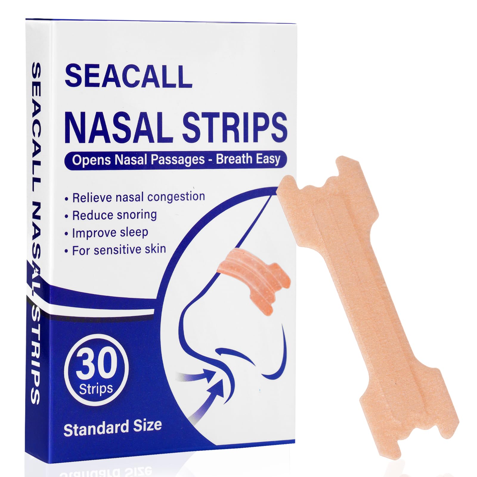 SEACALL 30Ct Nasal Strips for Breathing - Sleep Nose Strips for Snoring Instant Reduces Nasal Congestion for Better