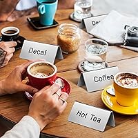 Vista 5 de Hicarer 5 letreros de acero inoxidable para mesa de tienda de campaña, letreros de café, té y bebidas, exhibición de mesa para fiestas, bufé