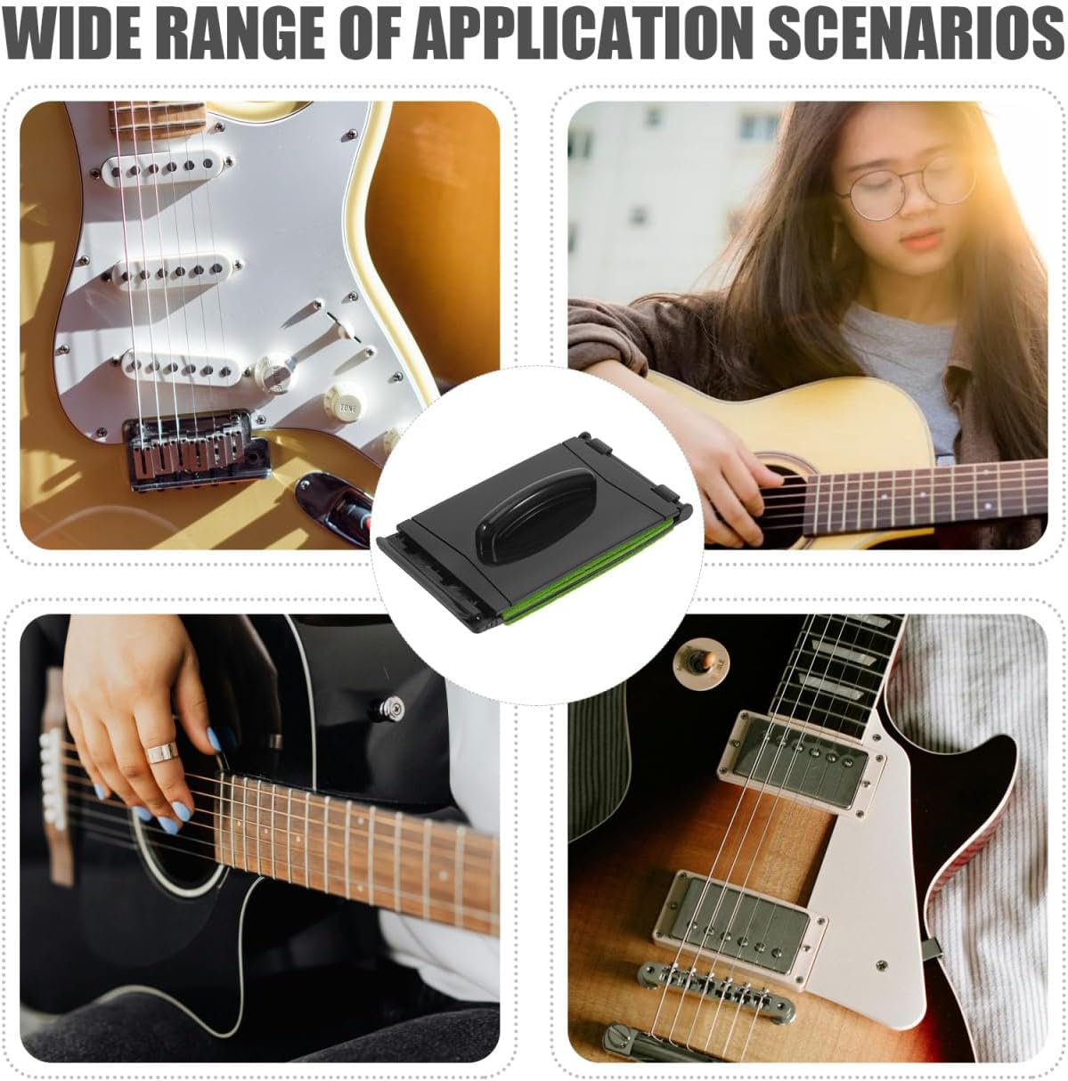 Guitar String Cleaner Tool Fretboard Scrubber with Ergonomic Handle Replaceable Microfiber Pads for Guitar Bass Ukulele Banjo Stringed Instruments