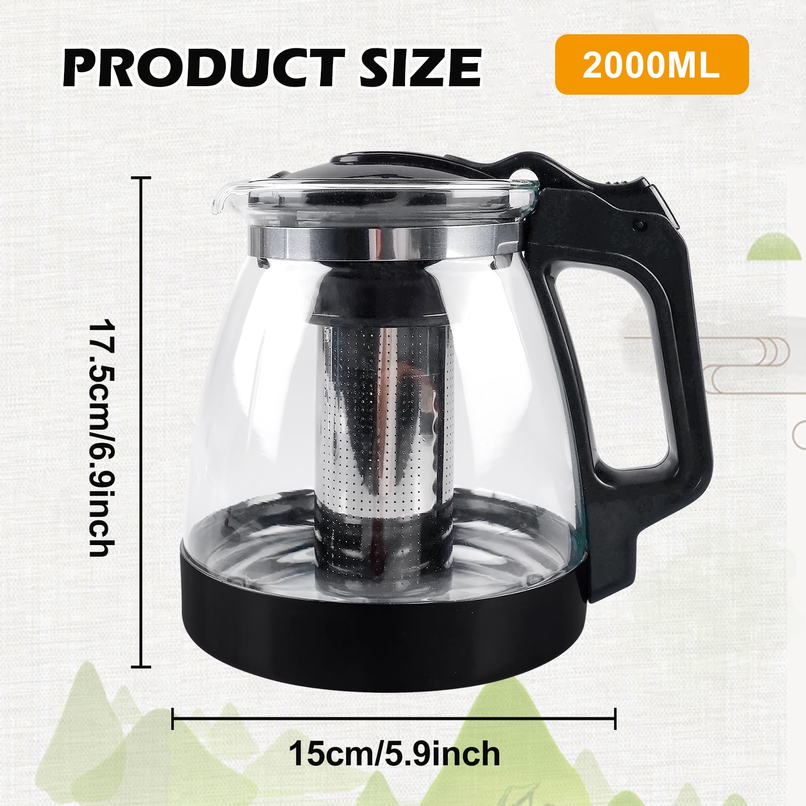 Théière En Verre Borosilicate HEMOTON 2000ml - Infuseur à Thé Transparent Résistant à La Chaleur Pour Thé En Vrac Et Boissons Chaudes