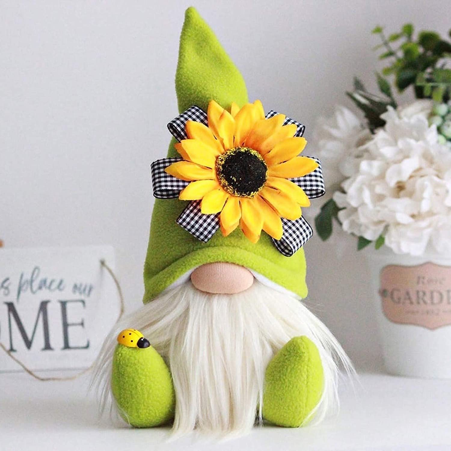 zalati Bambola con girasole Sunshine bambole carine gnomo fatto a mano in peluche bambola senza volto per ornamenti da giardino fatato decorazione per la casa