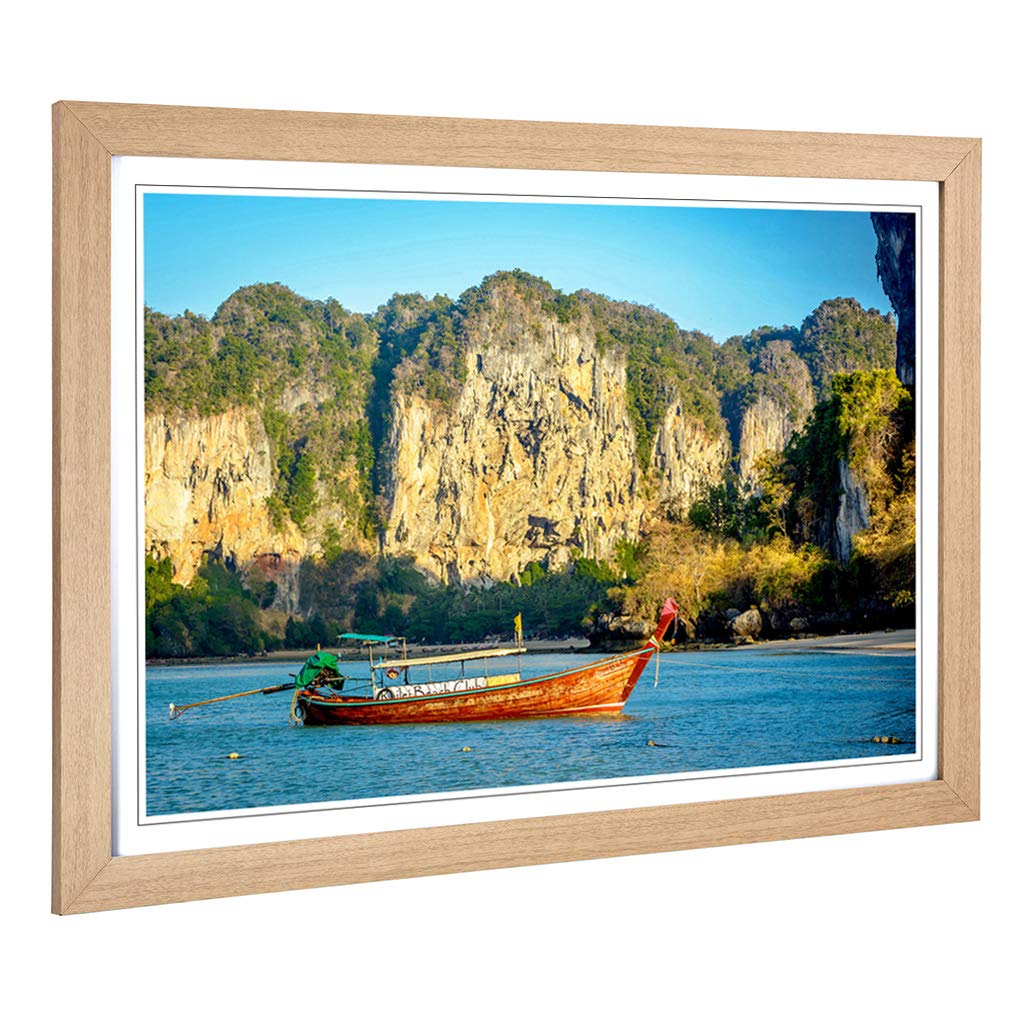 Big Box Art Framed Print of Longboat Boat in Thailand (4) Design | Wall Art Picture | Home Decor for Kitchen, Living, Dining Room, Bedroom, Hallway, Office, Oak, A2 / 24.5x18 Inch / 62x45cm