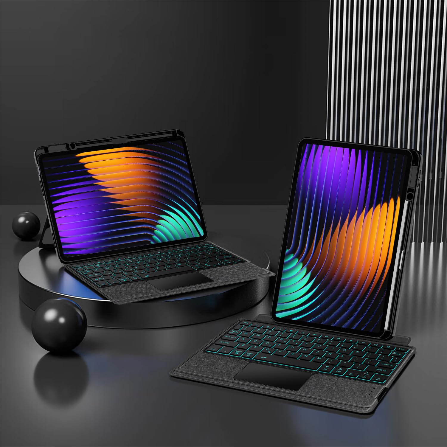 YUEJIDZ Toetsenbordhoes voor Xiaomi Redmi Pad SE, leren hoes met afneembaar magnetisch Bluetooth-toetsenbord (AZERTY, Frans) voor Xiaomi Redmi Pad SE 11 inch 2023, zwart