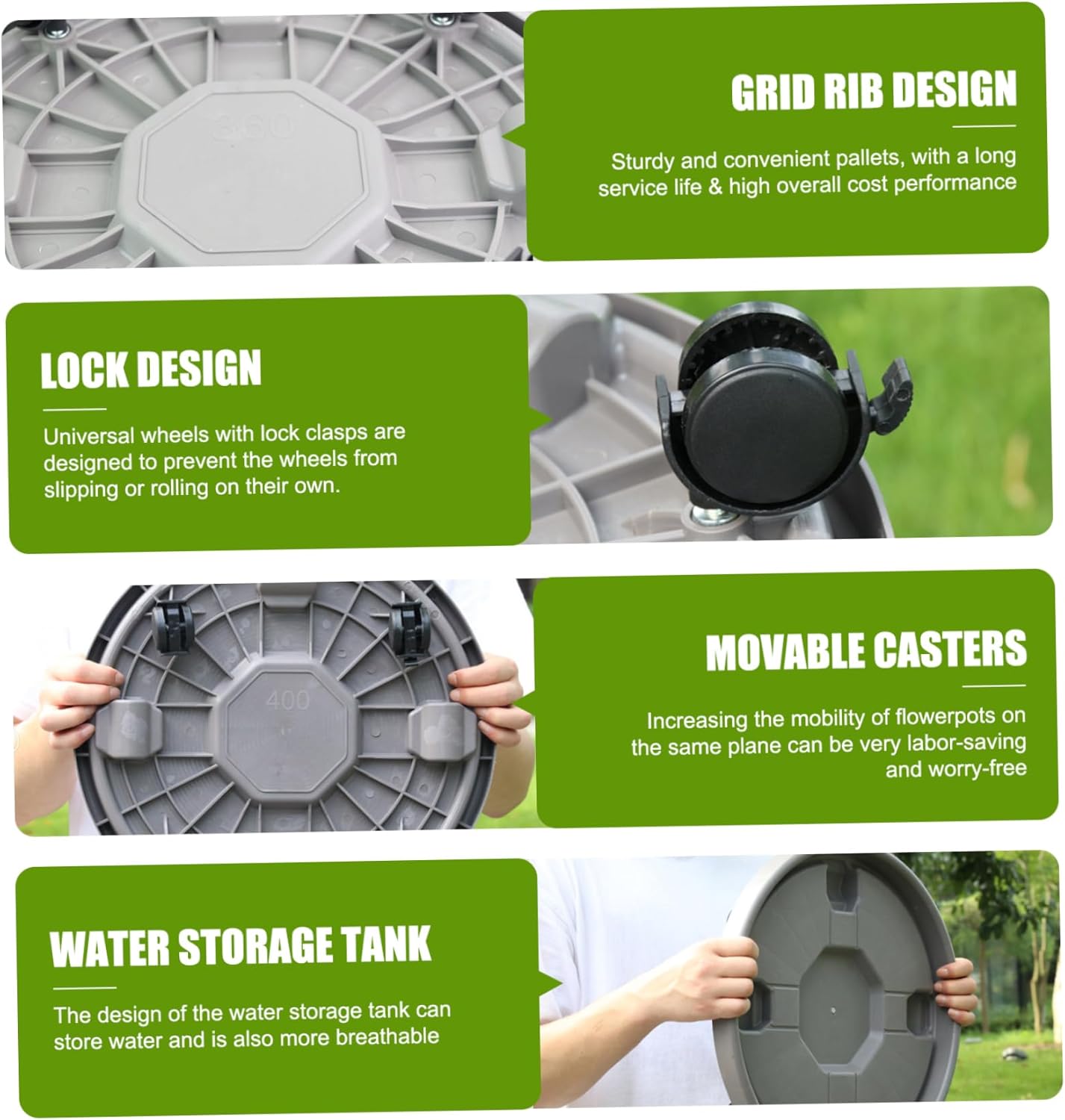 Plant Caddy Plant Caddy with Wheels, Plastic Stands Outdoor Strong Load Capacity Multifunctional Pot Roller for Plants, Flower Pot, Grey