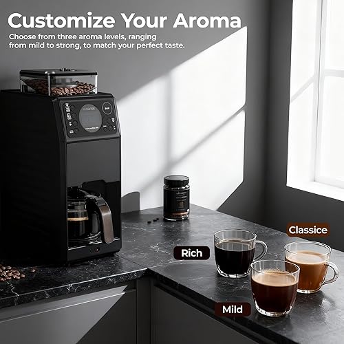 Miniatura 4 de Cafetera programable de 5 tazas con molinillo integrado, cafetera de goteo automática con temporizador, tanque extraíble, jarra de vidrio de 22