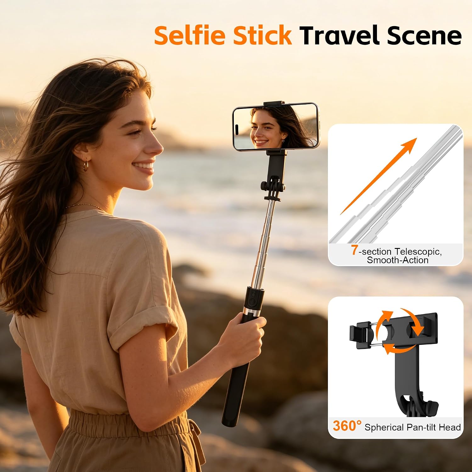 71" Phone Tripod Selfie Stick with Remote, 360 Rotation Cell Phone Holder,7-Section Extendable Travel Tripod Stand, Heavy Duty Portable Phone Stand for iPhone Samsung Android & Camera