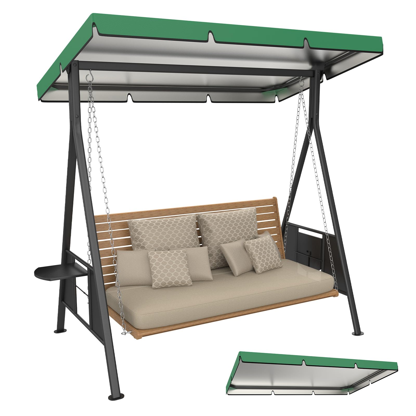 M METERXITY 1-Pack Swing Replacement Canopy, 5.2x3.6x0.5 Inch 600D Thicken Oxford Patio Swings with Canopy Waterproof Fabric for Outdoor Garden/Yard/Park/Porch/Patio [Dark Green] — image 1