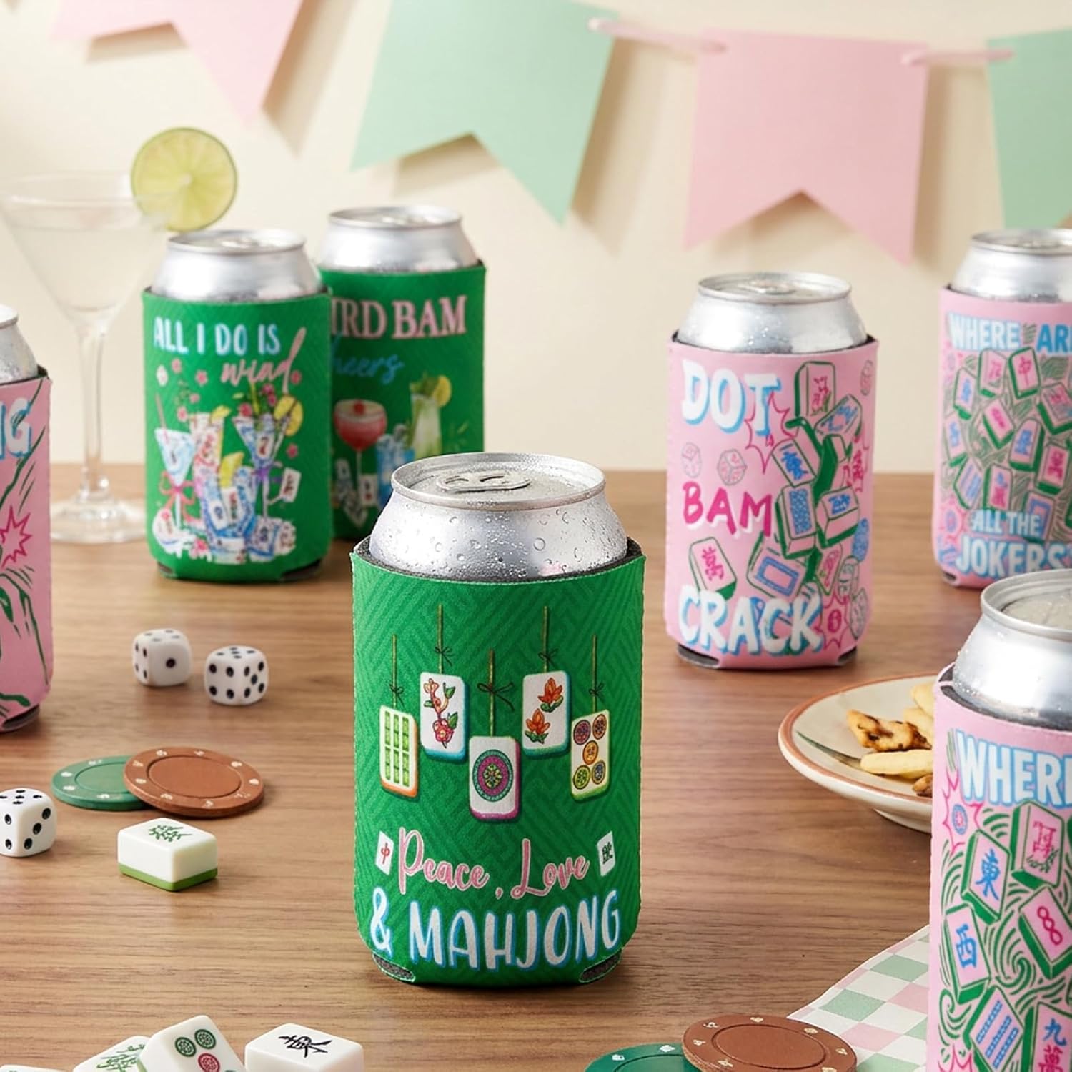 Mahjong Can Cooler Sleeves Gifts for Women Funny Drink Set 12Pcs image 5