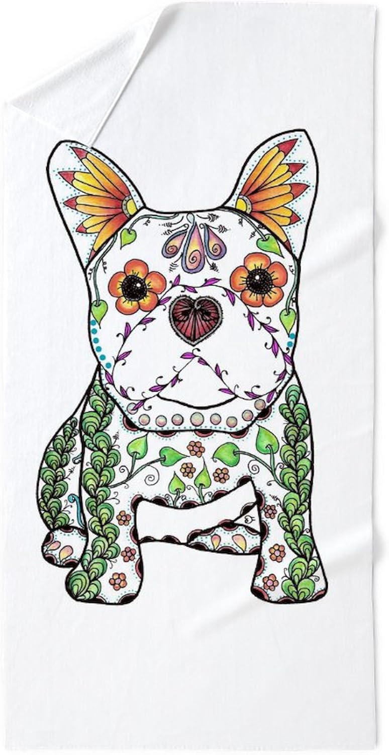 CafePress Sugar Skulls Black and White 30"x60" Absorbent Cotton Back, Soft Beach, Pool Towel