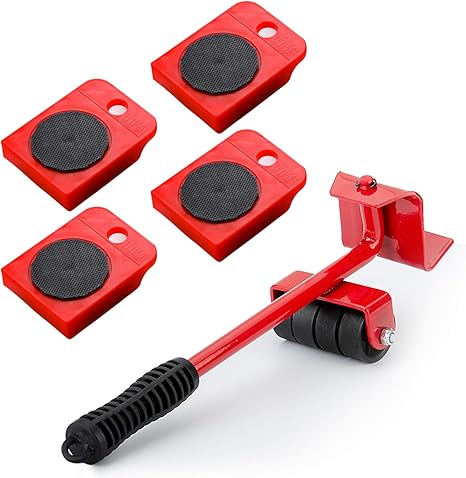 Amazon らくらくヘルパー 家具 家電の移動キャリー 重い家具移動 台車 重量物 移動用 キャスター 台車 リフター てこベースセット 5個セット 赤 保管 運搬用具