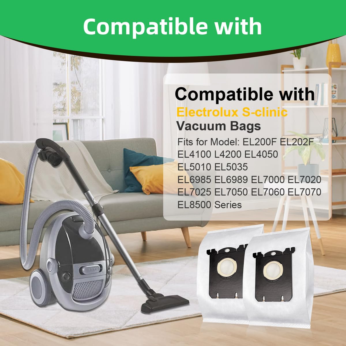 Replacement S Bag Compatible for Electrolux S-Bag Classic Vacuum EL200F EL200F EL4100 EL4200 EL6985 EL7000 EL8500 8 Pack