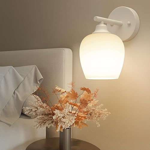 Miniatura 4 de ONEWISH Lámparas de baño  Modernos apliques de pared 2 luces, lámpara de pared para luz de tocador sobre espejo, lámpara de globo de vidrio ópalo