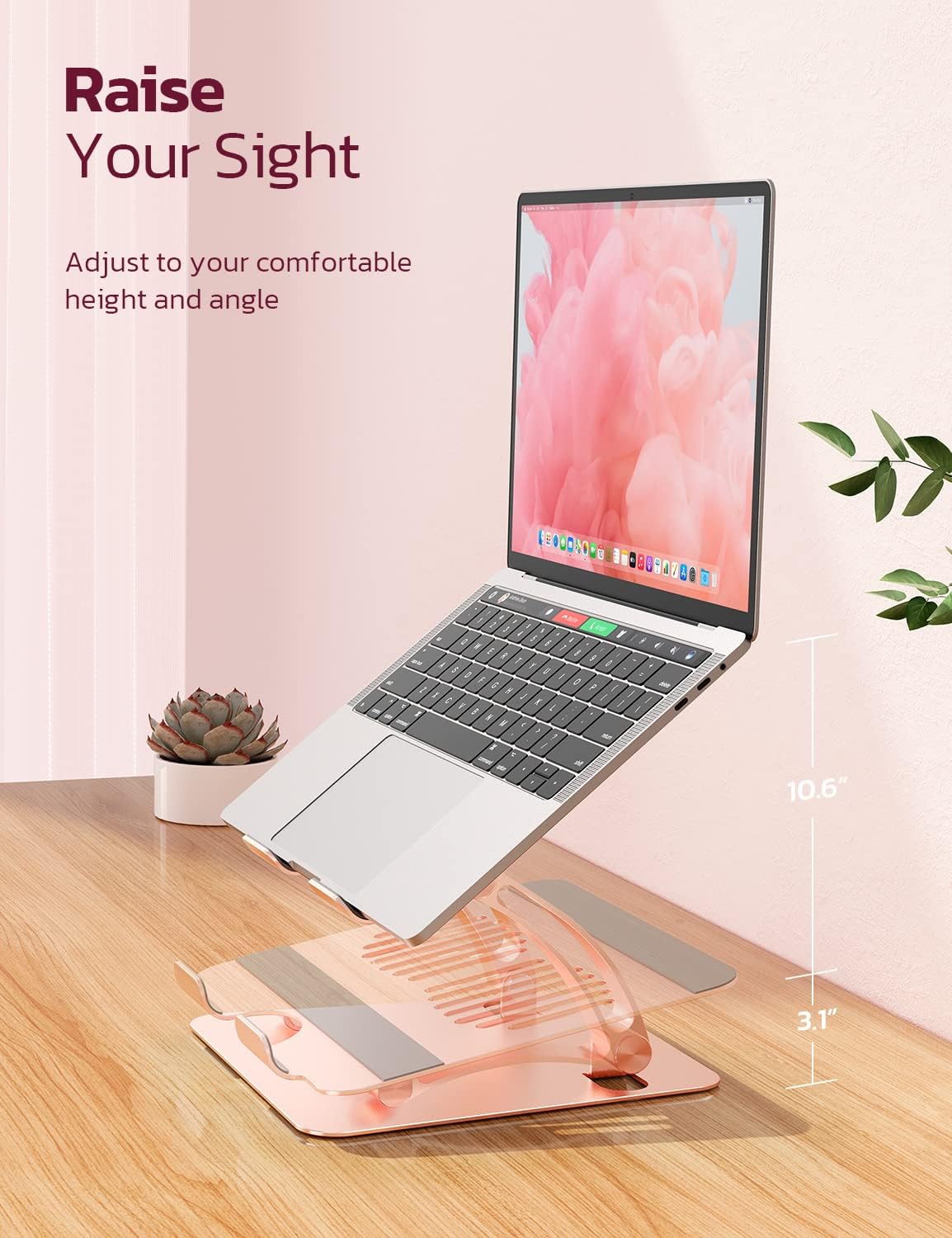 Nulaxy Adjustable Laptop Stand for Desk, LS-09 Ergonomic Portable Laptop Stand up to 10.6" with Heat-Vent, Laptop Riser Supports up to 11Lbs, Compatible with All Laptops 10-15.7"(Rose Gold)