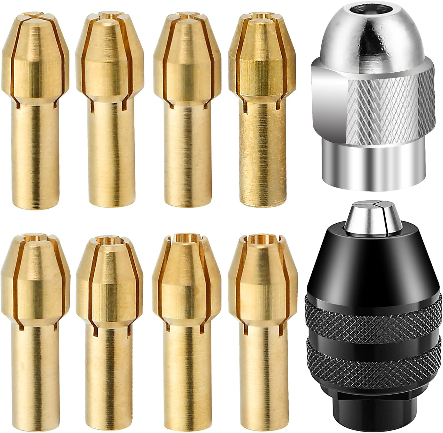 Worldiry 10 Pcs Chuck Collet Kit, Replacement 4486 Drill Chuck Collet Set for Dremel, Brass Quick Change Rotary Drill Dremel Collet 1/8" x 2, 3/32" x 2, 1/16" x 2, 1/32" x 2