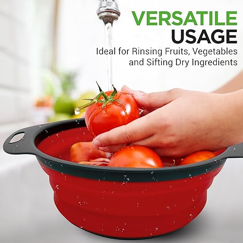 Miniatura 4 de NutriChef Juego de 3 coladores plegables redondos de silicona para cocina, 2 unidades de 4 cuartos de galón y 1 colador de 2 cuartos de galón,