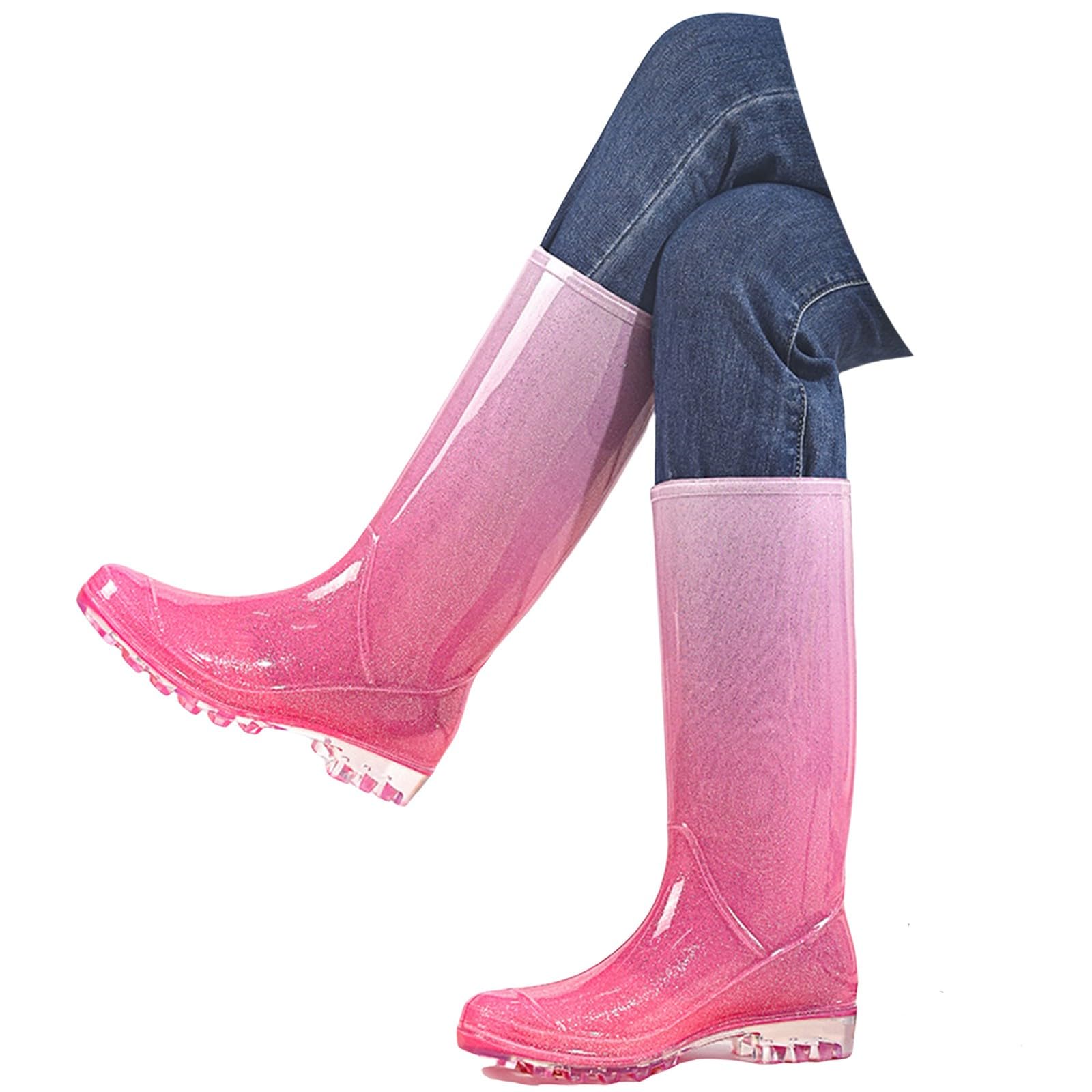 Bottes de pluie pour femme - Imperméables - Hauteur genou - Avec bottes en caoutchouc PVC - Confortables et légères - Pour le jardinage, la pêche, la ferme, l'extérieur, le travail