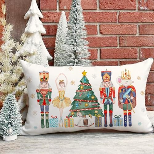 Miniatura 7 de PANDICORN Funda de almohada de Navidad de 12 x 20 pulgadas, decoración de cascanueces de Navidad, decoración de fiesta de árbol de Navidad,