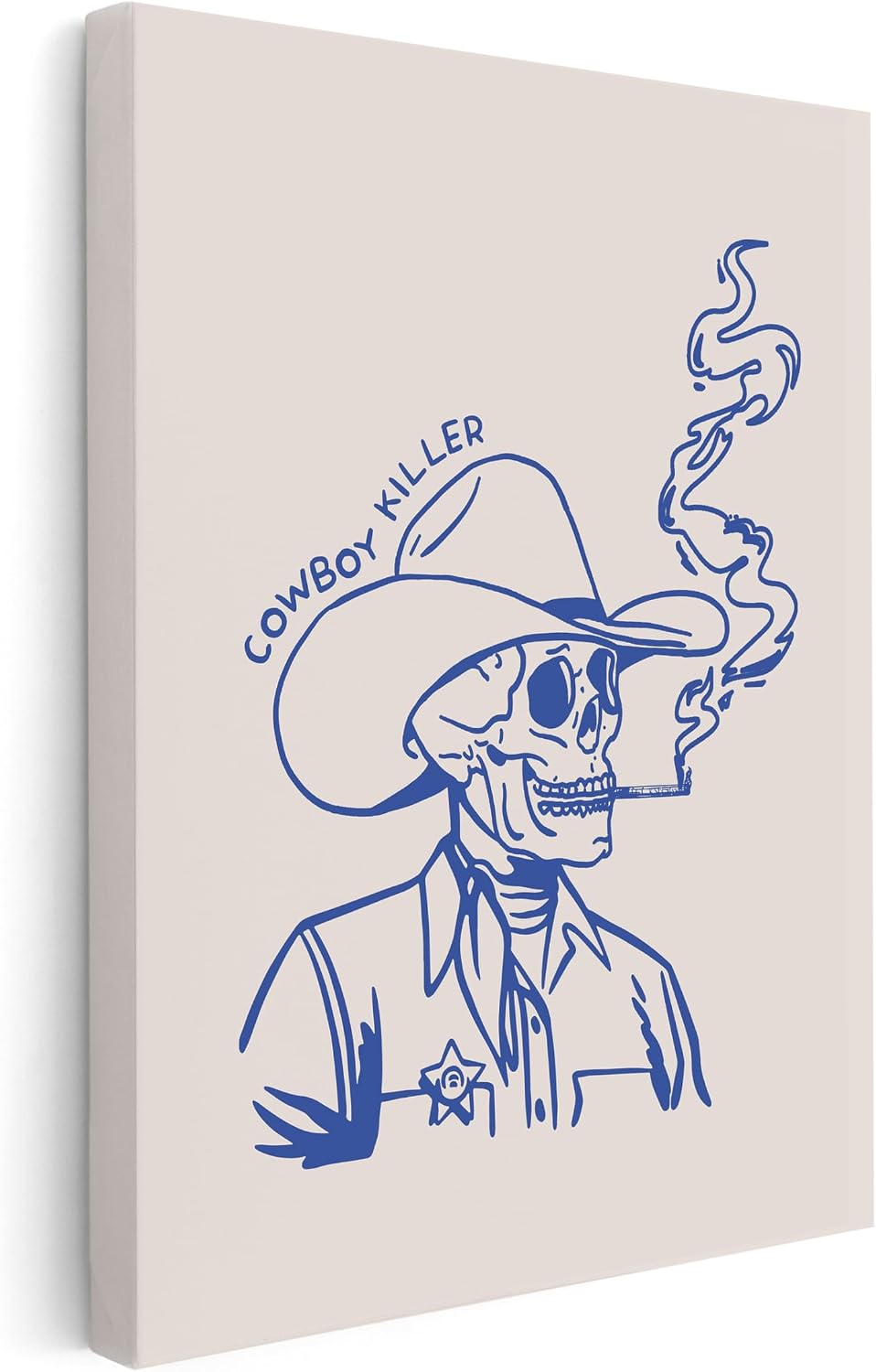 Poster Master Cowboy Killer Canvas - Retro Blue Cowboy Print - Wild West Art - Western Gift for Men & Women - Cowgirl Art - Decor for Office or Living Room - 8x10 STRETCHED Canvas