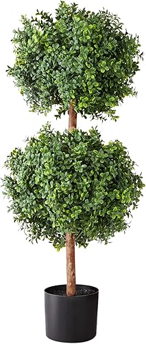 Vista 70 de VEVOR Árbol topiario artificial de boj, 48 pulgadas de alto (2 piezas), árbol topiario sintético en forma de triple bola, planta sintética verde