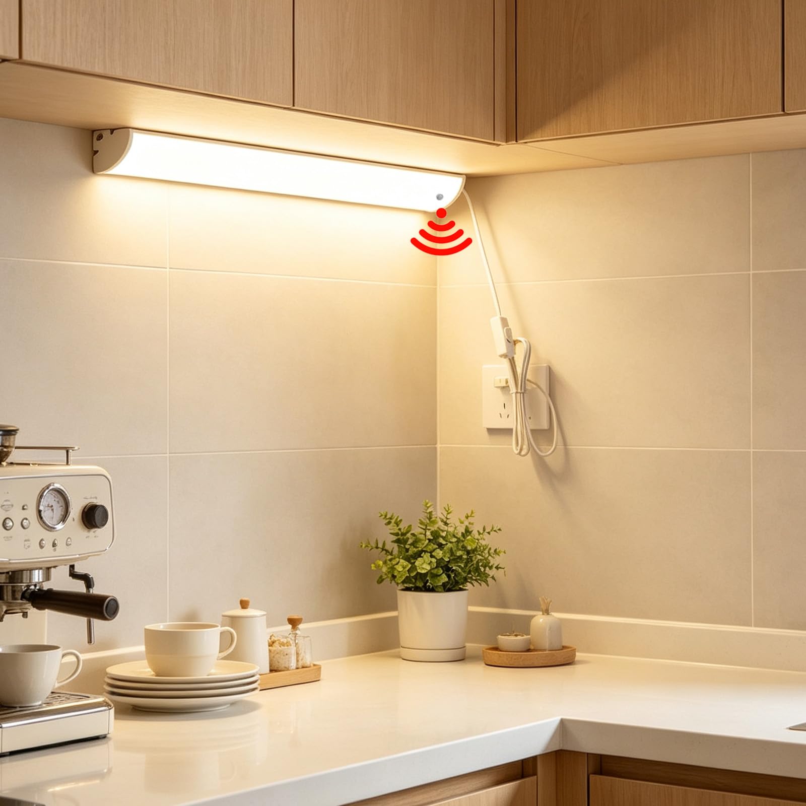 LED Wandleuchten mit Schalter und Stecker Unterbauleuchte Wandbeleuchtung mit Bewegungsmelder Modern Minimalistisch Wandleuchte für Wohnzimmer Küche Schlafzimmer (Weiß Weißes Licht,30cm)