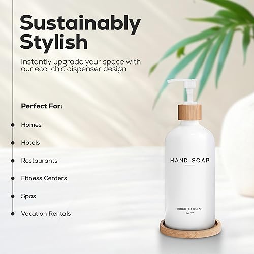 Miniatura 2 de Brighter Barns - Dispensador de jabón de manos de vidrio blanco - Dispensador de jabón de manos líquido para fregadero de cocina - Juego de botellas
