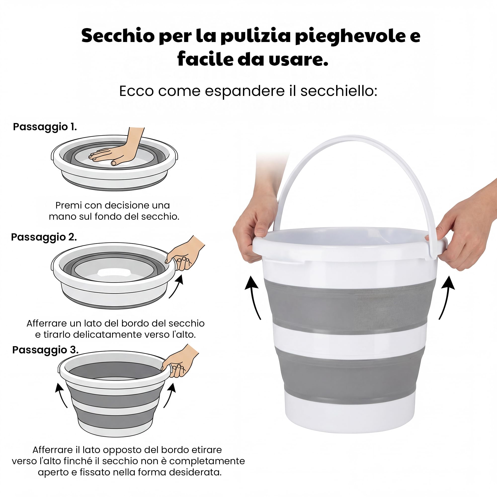 Secchio pieghevole da 10 l, secchio in silicone pieghevole, secchio per tacchino e lavanderia, giocattolo di sabbia, secchio pop-up pieghevole, salvaspazio, camper, pesca, lavaggio auto, casa