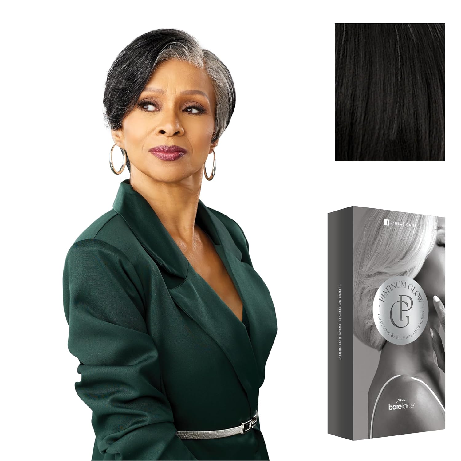 Sensationnel Platinum Glow 13X6 Wig - Marceline Lacefrontal Glueless human hair blend Preplucked Hairline (SILVERWHISPER)