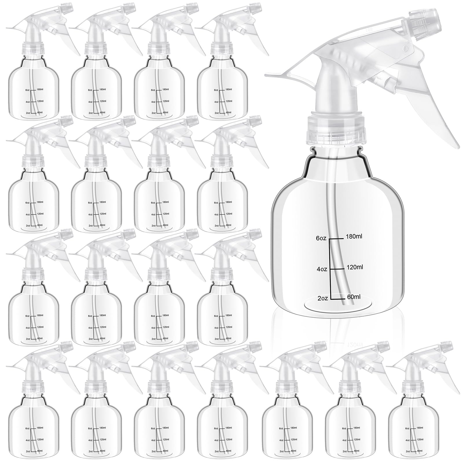 Worldity 24 Pcs Empty Plastic Spray Bottles 8 oz, Clear Mini Spray Bottles with Measurement Adjustable Nozzle, Refillable Spray Bottle for Hair Plant