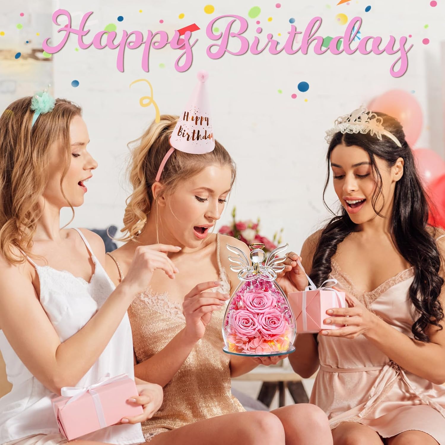 Beferr Valentines Day Rose Gifts for Her Women Mom Gifts for Birthday, Fresh Flowers for Delivery Forever Preserved Rose in Glass Angel Figurine, for Grandma Wife Daughter Girlfriend - Image 7