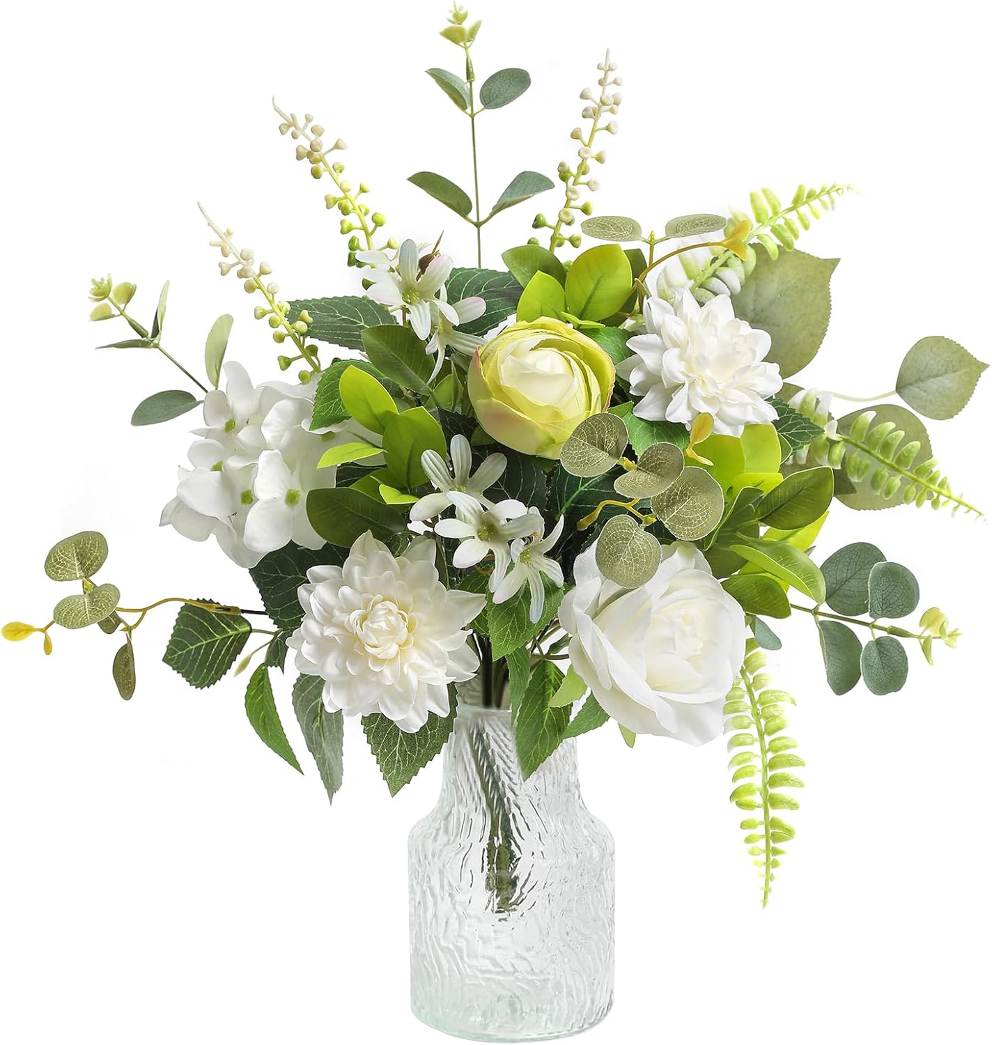 Serra Flora Fake Flowers with Vase,Artificial Silk Roses in Vase,Table Centerpieces for Dining Room, Silk Faux Flower Arrangements for Home, Living Room Bathroom Plant Decor,Table Decorations