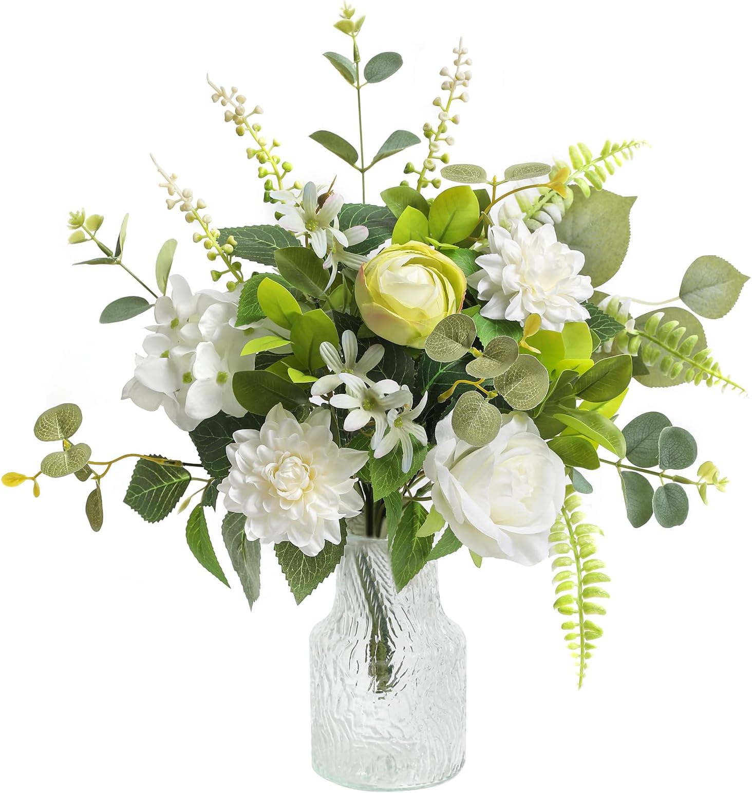 Serra Flora Fake Flowers with Vase,Artificial Silk Roses in Vase,Table Centerpieces for Dining Room, Silk Faux Flower Arrangements for Home, Living Room Bathroom Plant Decor,Table Decorations