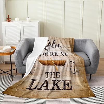 Erosebridal Lake House Throw Blanket Throw 50x60 Inch, Retro Boat Blankets for Kids Teens Adult, Rustic Farmhouse Fleece Blanket, Brown Wooden Barn Lake Cabin Fuzzy Blanket